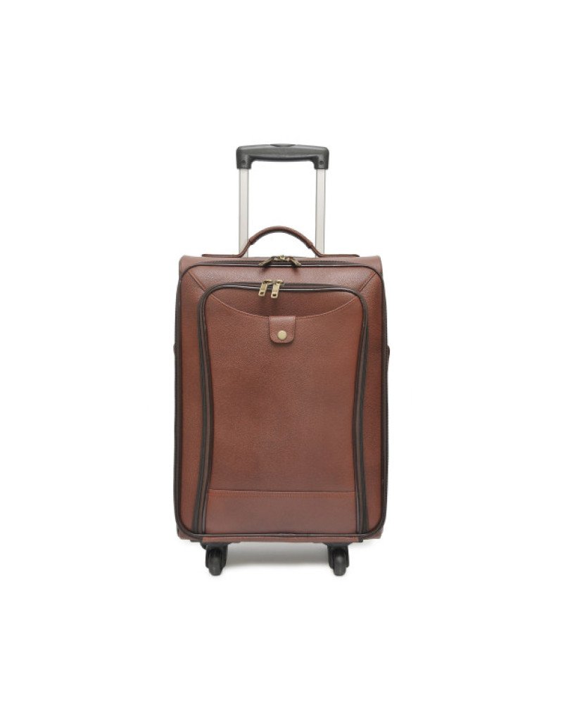 Trolly Pure Leather Cabin Luggage- Brown, Black & Tan