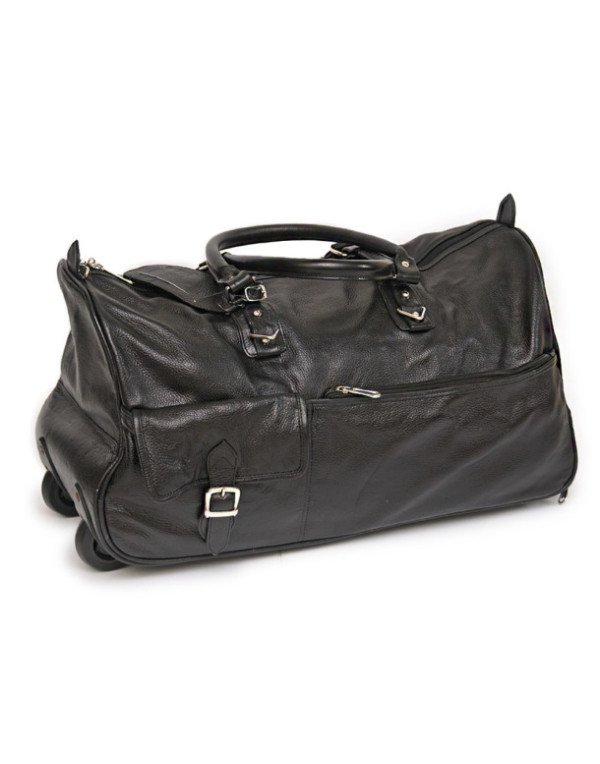 Smart Men Genuine Leather Duffle Bag With Trolley
