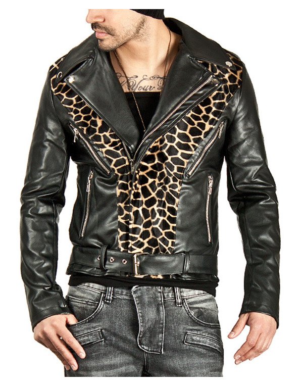 Men's New Stylish Striking Leopard Genuine Leather  Jacket JK171