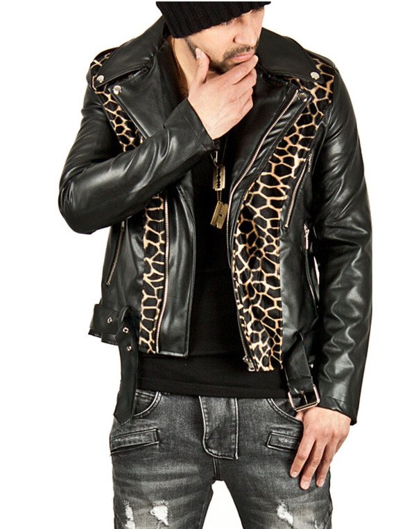 Men's New Stylish Striking Leopard Genuine Leather  Jacket JK171