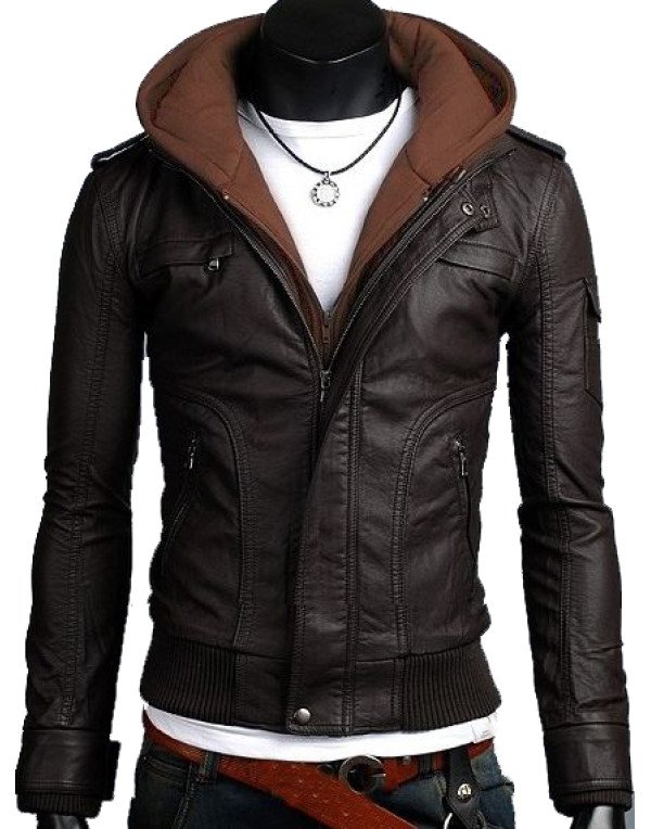HugMe.fashion Genuine Leather Jacket With Hoodie J...