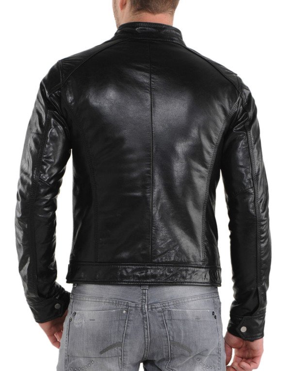 HugMe.fashion Men Genuine Lambskin Leather Jacket Black JK32