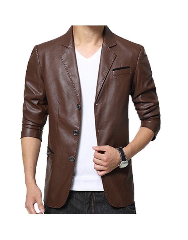 HugMe.fashion Blazer in Brown and Black Leather Bl...
