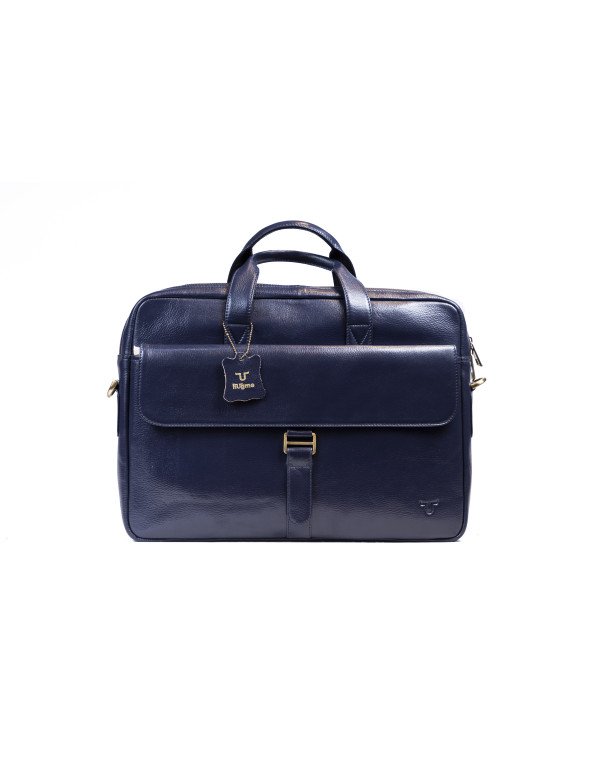 Navy Blue Brown Colour Double Zipper Genuine Leather Laptop Bag 4215 –  Luxury D'Allure
