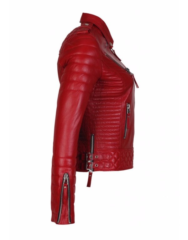 HugMe.fashion Red Color Ladies Genuine Leather Jacket LJK11