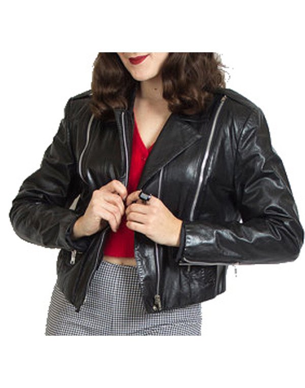 HugMe.fashion Short Black Genuine Leather Jacket F...