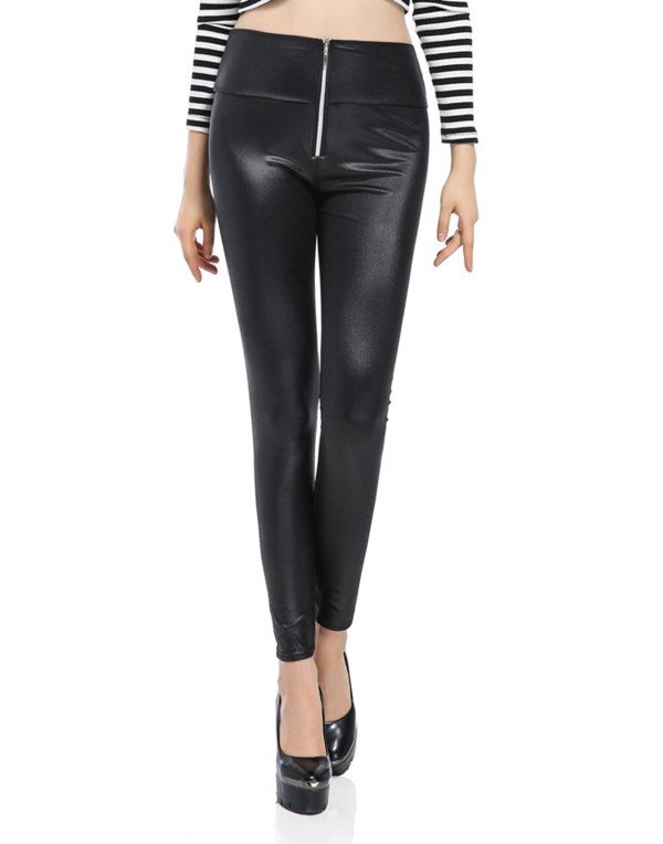Elastic closer leather pant in black for Ladies Pant