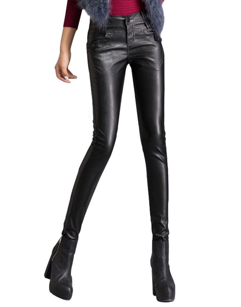 6 Pocket Leather Ladies Pant in Black Color LPT7