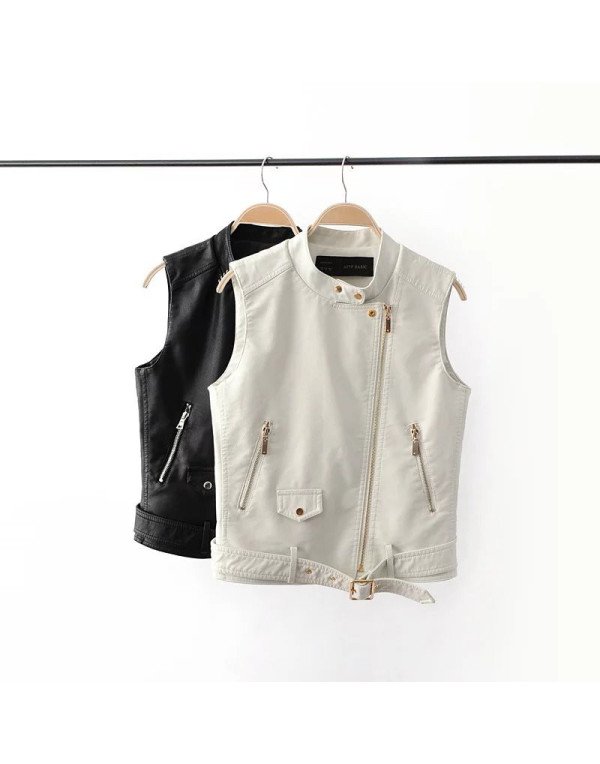 Genuine Leather Women Waistcoat in White color LCW...