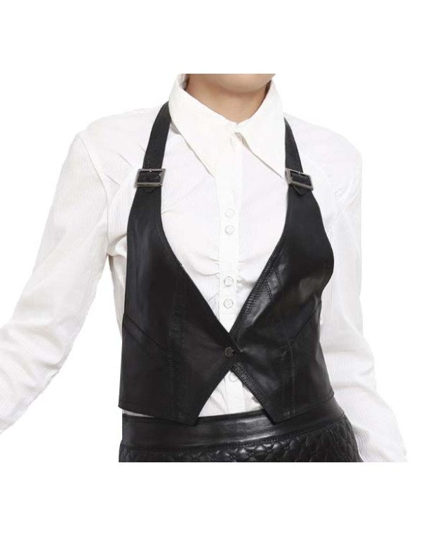 Leather Waistcoat Hollywood style In Black Waistco...