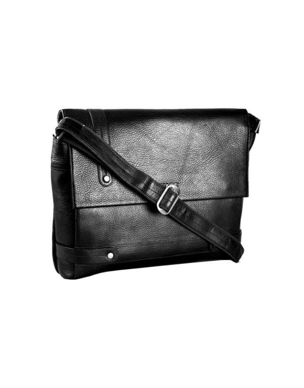 Pure Leather Black Crossbody Office / Laptop Bag with Adjustable Strap