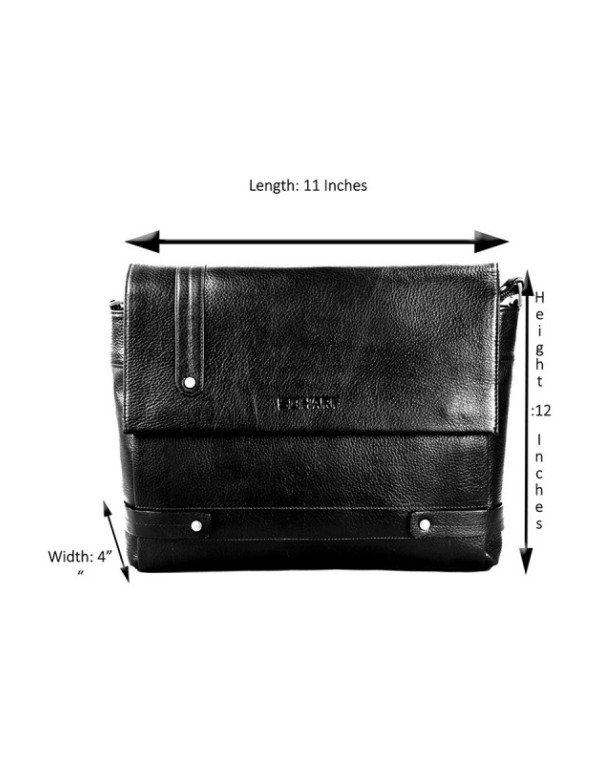 Pure Leather Black Crossbody Office / Laptop Bag with Adjustable Strap