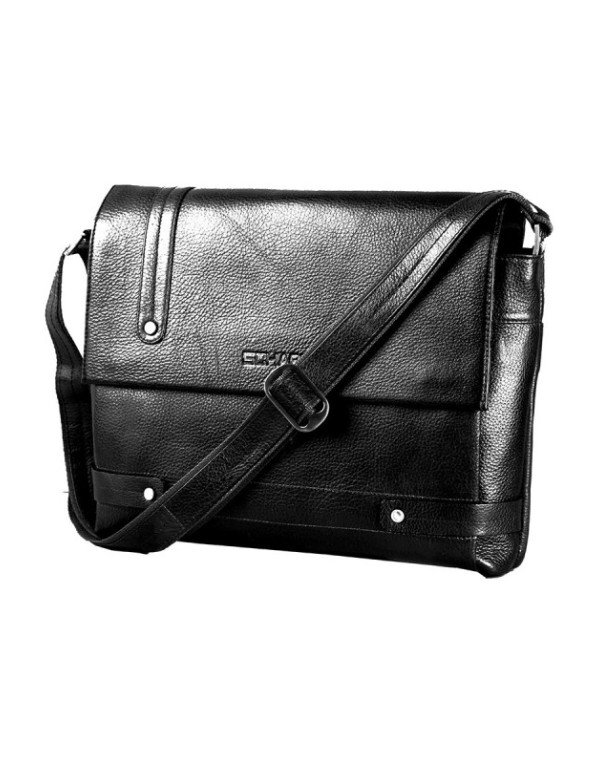 Pure Leather Black Crossbody Office / Laptop Bag with Adjustable Strap