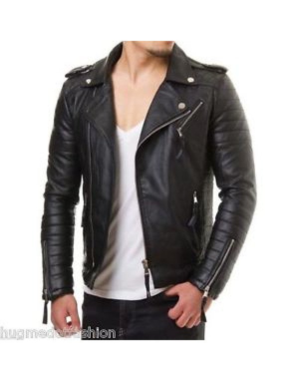 HugMe.Fashion Pure Leather Black Biker Jacket JK152