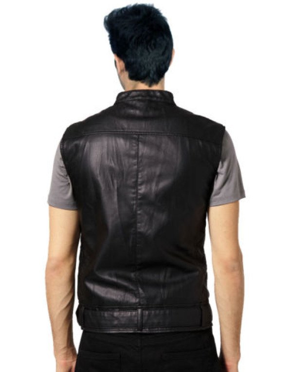 Stylish Genuine Leather Black Biker Waistcoat for Men WC21