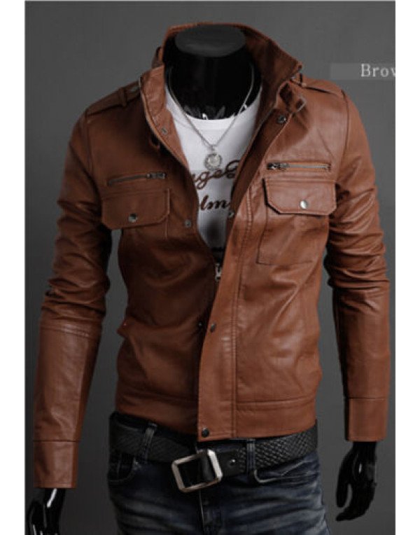 HugMe.fashion Leather Jacket for Men in Black Brow...