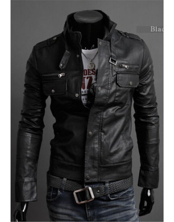 HugMe.fashion Leather Jacket for Men in Black Brow...