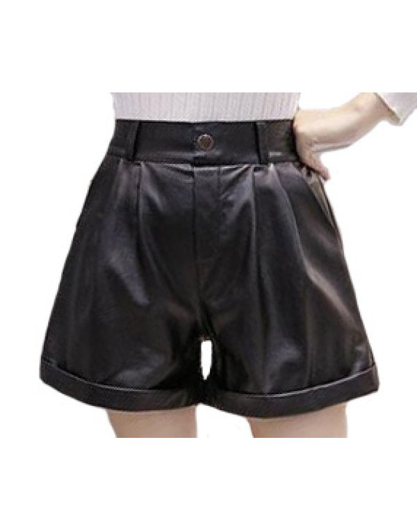 HugMe.fashion Casual Leather Short in Black For Women SH17