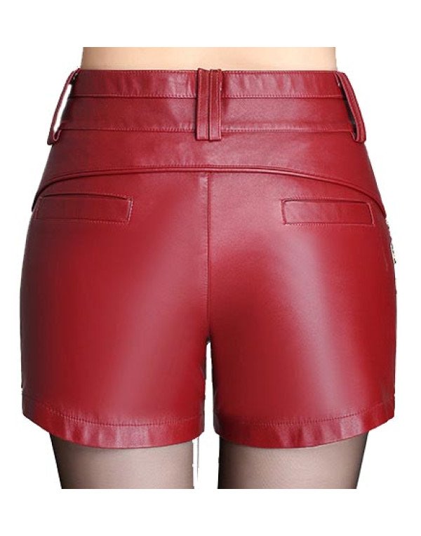 HugMe.fashion Sheep Leather Red Biker Short For Women SH5