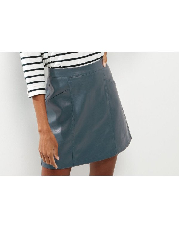 Genuine Women Grey Color Leather Skirt SK17