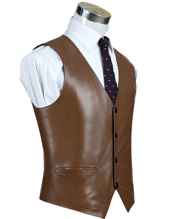 Genuine Sheep Leather Formal Waistcoat for Men in Brown and Black color WC07