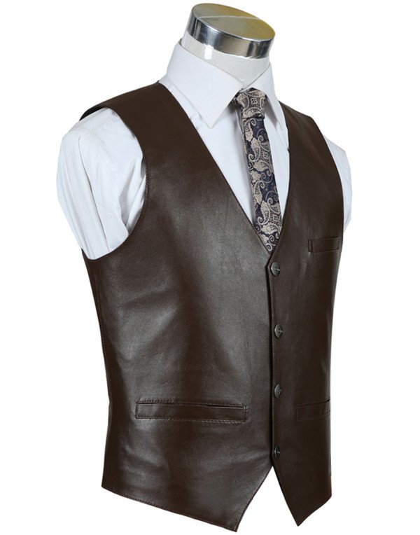 Genuine Sheep Leather Formal Waistcoat for Men in Brown and Black color WC07