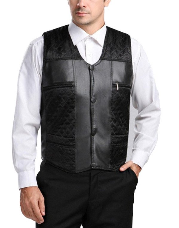 Genuine Sheep Leather Formal Black Waistcoat For M...