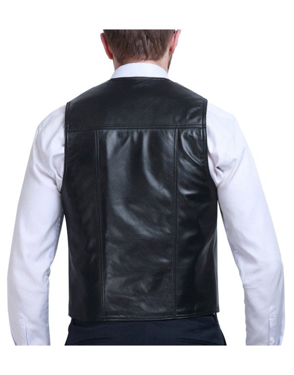 Genuine Sheep Leather Formal Waistcaot in Black color For Men WC17