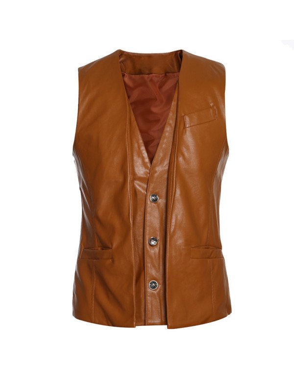 Genuine Sheep Leather Slim Fit Waistcoat for Men in Black and Tan Color WC18