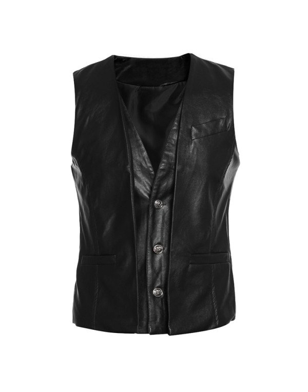 Genuine Sheep Leather Slim Fit Waistcoat for Men in Black and Tan Color WC18