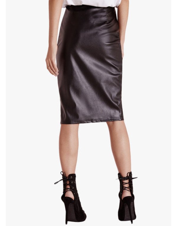 Designer Leather Midi Skirt